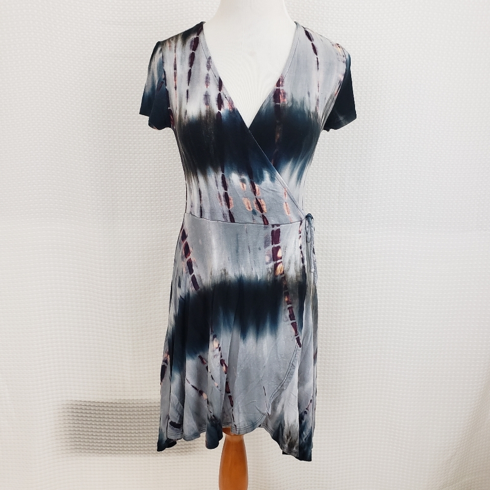 Rolla Coaster Dress Tie Dye Faux Wrap Dress Navy Gray size Small Boho Summer
